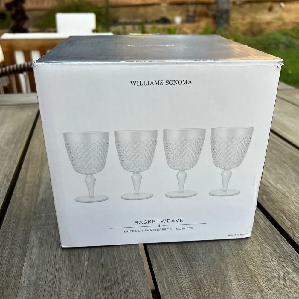 Williams Sonoma Basketweave Outdoor Shatterproof Plastic Goblets Set of Four